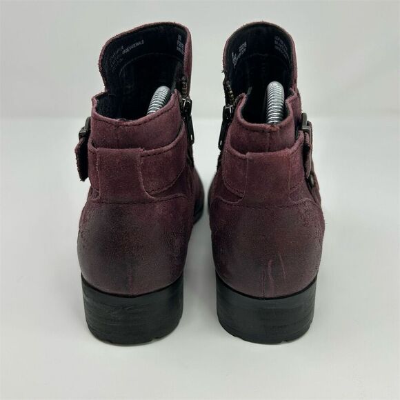 Born Women's Burgundy Red Purple Suede Ankle Boots Size 8M Boho Casual Buckle - Picture 9 of 14